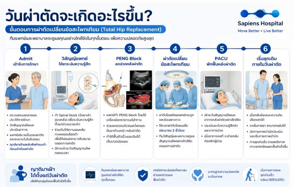 การเตรียวตัว วันผ่าตัด เปลี่ยนข้อสะโพกเทียม